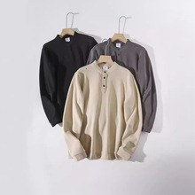 春秋新款男士复古休闲亨利领长袖打底衫时尚潮男纯色保暖卫衣男装