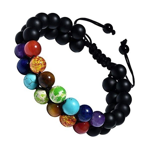 Amazon New Colorful Stone European and American Men's Black Volcanic Stone Yoga Energy Bracelet Volcanic Stone Colorful Preparation