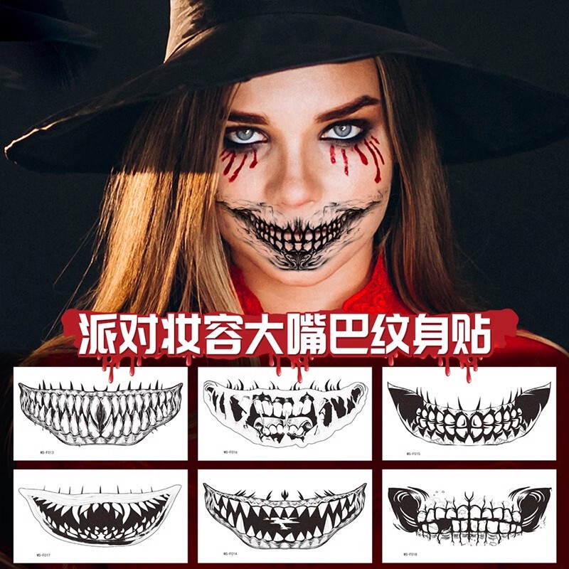 Halloween Mouth Tattoo Simulation Wound Sticker Fake Scar Waterproof Face Props Horror Makeup Styling DIY