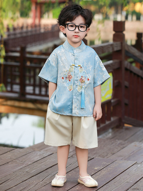 男童短袖唐装汉服夏季2025新款小童端午节夏装国风儿童新中式套装|undefined