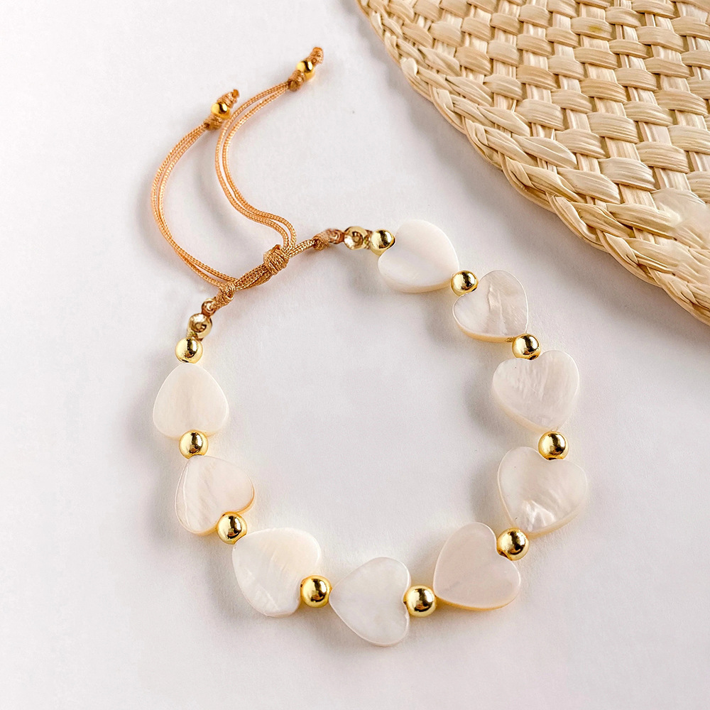 12g Weight 0.03µm Gold Plating Thickness Electroplating Gold Plating Process 18K Real Gold Plated Plating Material Bracelets Classification Nylon Chain Material Beaded Chain Chain Type 1 Piece Fashion Heart Shape Shell Metal Knitting Women's Bracelets