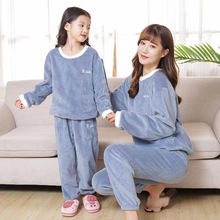 儿童暖暖套装秋冬加绒男童女中大童珊瑚绒睡衣家居服法兰绒亲子装