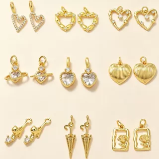 铜镀 18K 金爱心猫咪 锆石吊坠多款 DIY 手链项链饰品配件批发