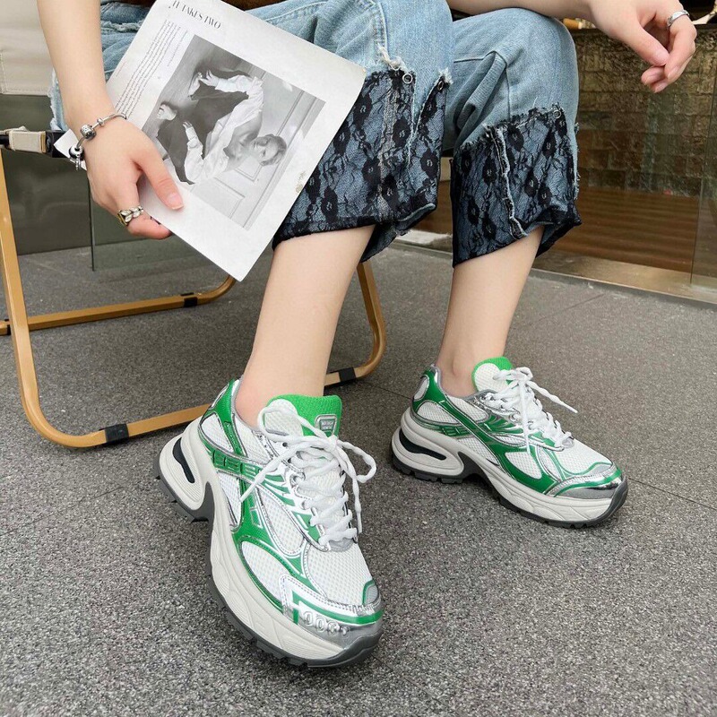 BV thick-soled color matching casual sneaker 2024 spring and summer new ladies raised leather fashion soft white shoes