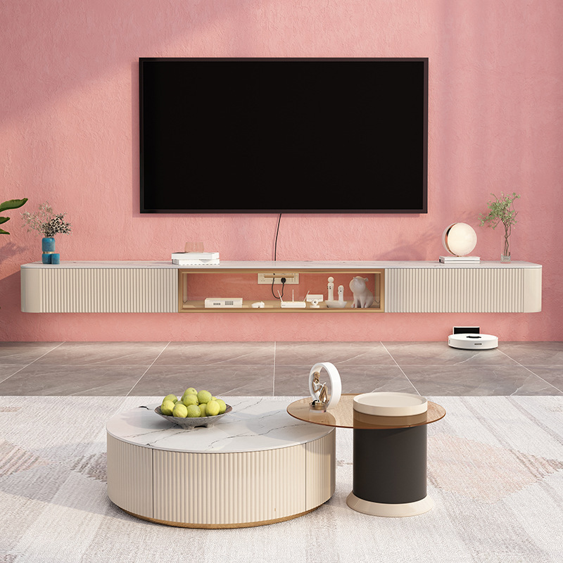 Wholesale modern light luxury round small apartment coffee table floor cabinet living room home simple hanging TV cabinet wall-mounted