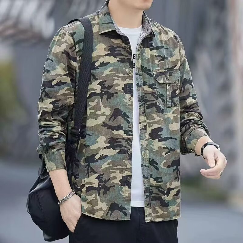 Trendy Brand Retro Loose Shirt Men's Casual Handsome Top Trendy Fashion Camouflage Long Sleeve Work Thin Jacket Trendy Brand Retro Loose Shirt Men's Casual Handsome Top Trendy Fashion Camouflage Long Sleeve Work Thin Jacket