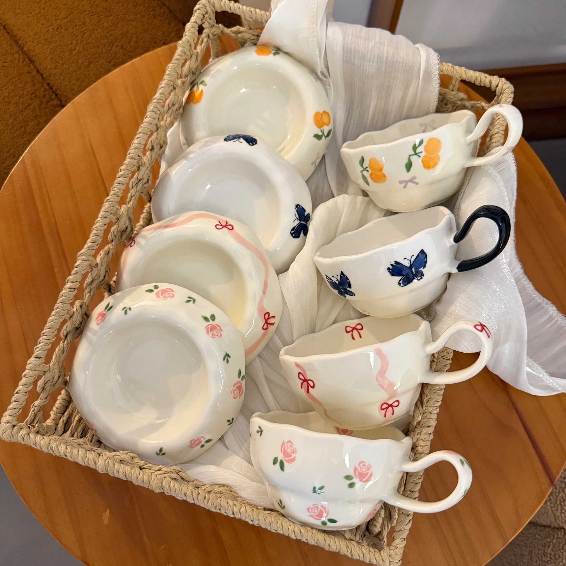 Juego de Taza y Plato de Café de Cerámica, Pintado a Mano, para Café