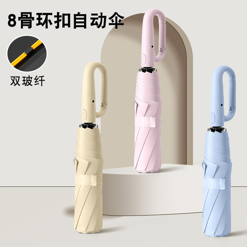 16骨环扣自动雨伞加大加厚加固晴雨两用折叠双人太阳伞遮阳伞黑胶