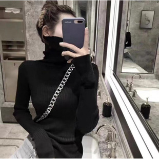 Winter Inner Elastic Versatile High-Neck Bottoming Shirt Slimming Look Sweater Long-Sleeved Inner Knitted Top 7642