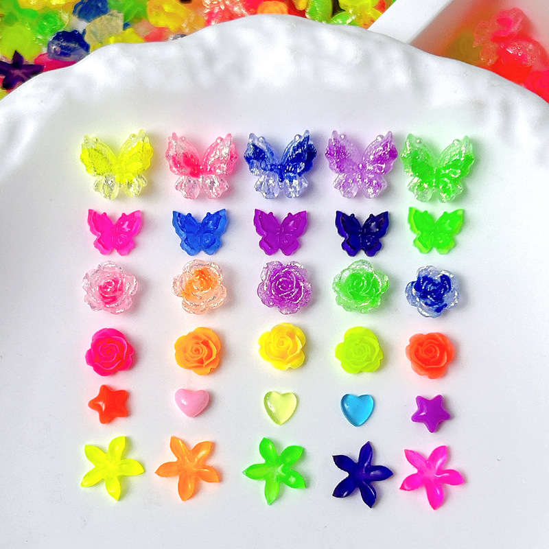 Cute Fluorescent Butterfly Flowers, Hearts, Crosses, Mixed Style Nail Art Accessories, Luminous Solid Color Handmade DIY Decorations Cute Fluorescent Butterfly Flowers, Hearts, Crosses, Mixed Style Nail Art Accessories, Luminous Solid Color Handmade DIY Decorations