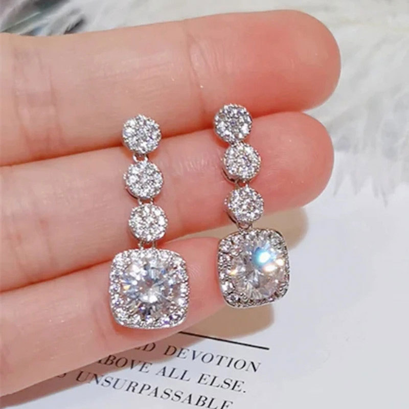 Geometric Square Diamond Drop Earrings For Women Elegant Design_voghion.com