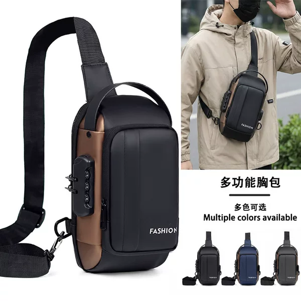 Cross-Border Men's Chest Bag New Casual Shoulder Bag Anti-Theft Password Lock Large Capacity Crossbody Backpack Cycling Chest Bag