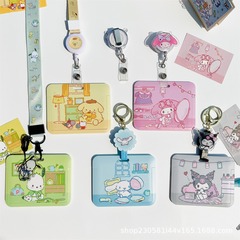 Horizontal card holder with extendable lanyard, Kuromi neck badge, work ID, access card, keychain, campus bus, student