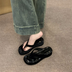 厚底夾腳人字拖鞋女鞋子外穿2024新款夏季時尚增高法式小涼拖涼鞋