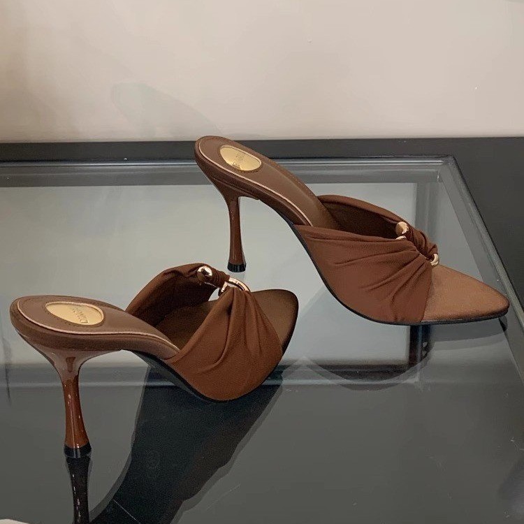 2025 Summer New Style Elegant High Heels Wrinkled Metal Buckle Pointed Open Toe Sandals Sexy Thin Heel Women's Shoes_vogvips.com