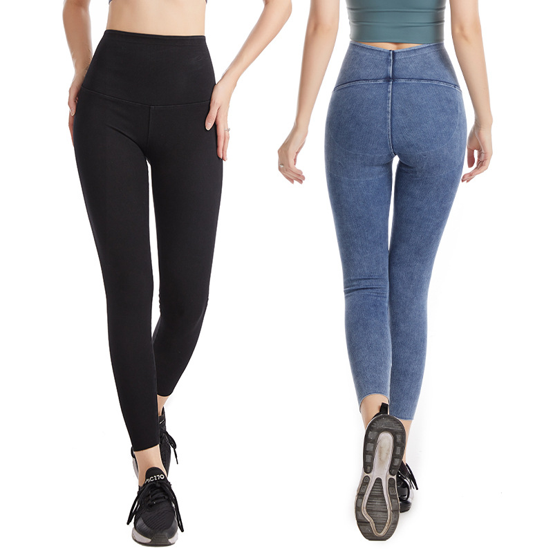 Primavera y verano nuevo Denim yoga Barbie pantalones mujeres de cintura alta adelgazamiento cadera levantamiento desgaste exterior apretado estiramiento vientre contracción pantalones Casuales