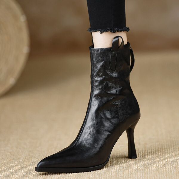 Autumn universal exclusive black low boots stiletto heels with…