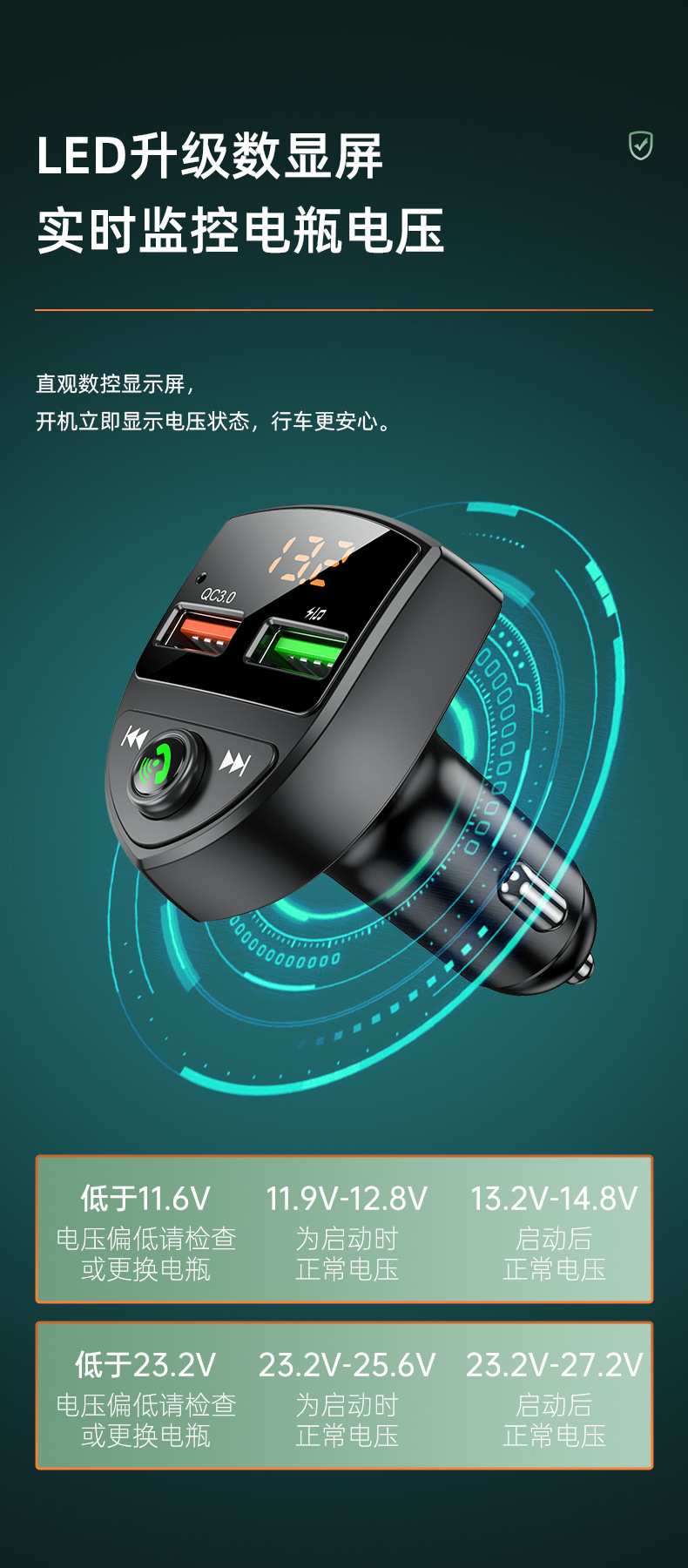 Cross-Border Manufacturer Direct Sales Car Mp3 Bluetooth Hands-Free Bluetooth Fm Transmitter Qc Fast Charging Car Charger Tf/Usb Playback