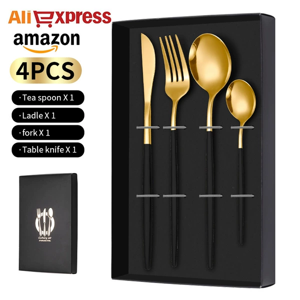 Portuguese knife and fork spoon set-black gold