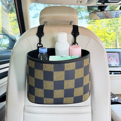 seat back hanging bag, Car storage bag/box - black-and-yellow-checkered-storage-bin