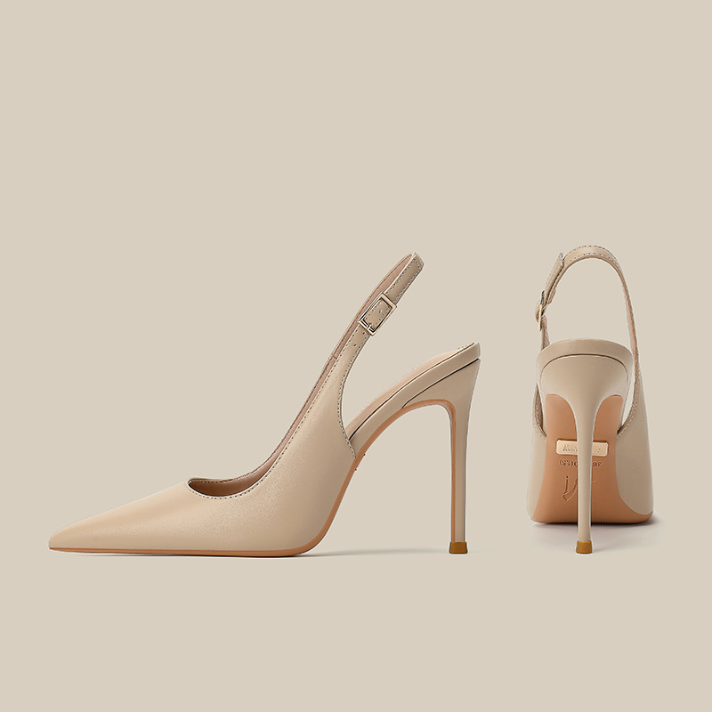 Handmade High-Heeled Shoes for Women, Thin Heel, Open Back, Pointed Toe Sandals, Comfortable Soft Leather Shoes That Don'T Tire Your Feet, Women's Shoes