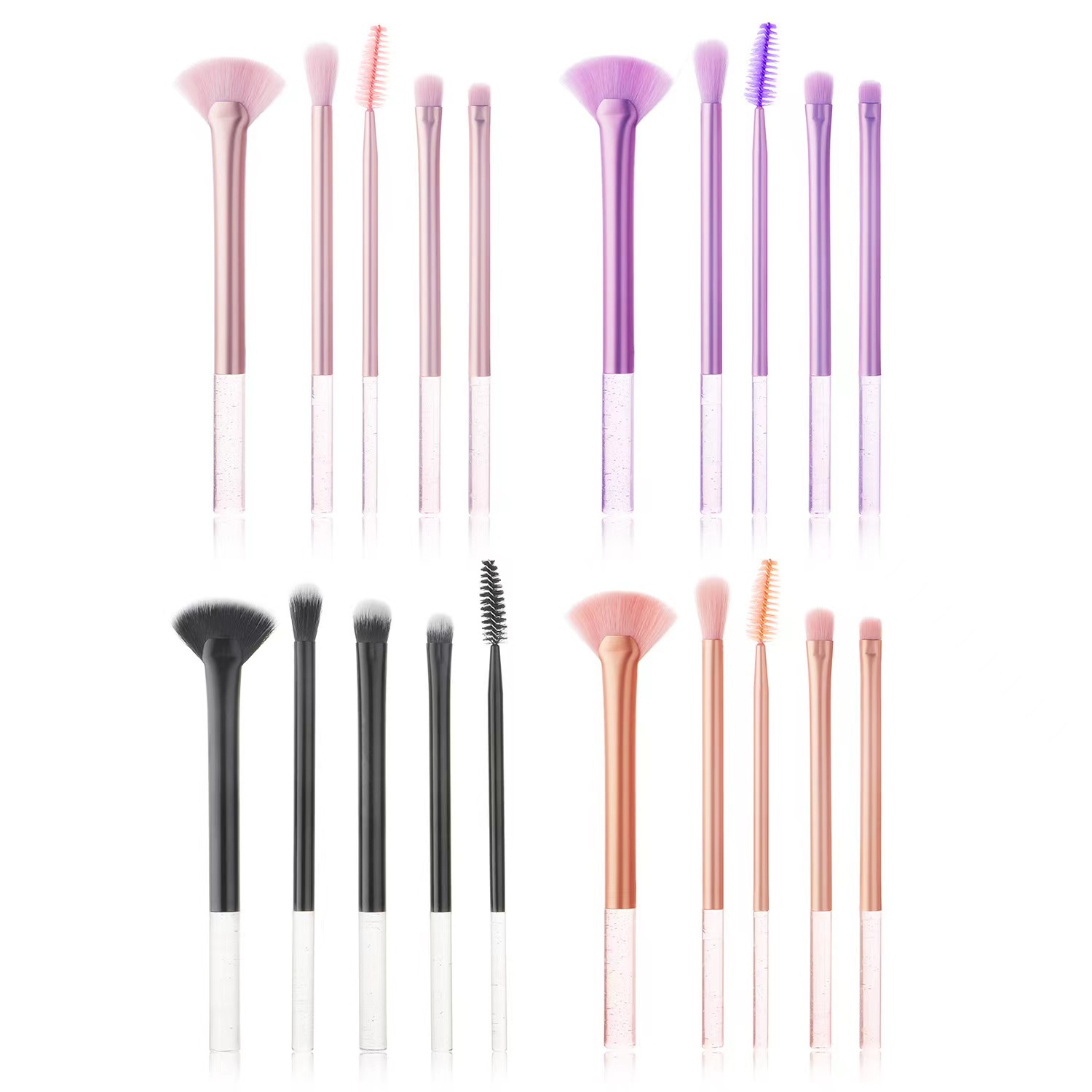 5 mini cepillo de maquillaje mango de cristal caja de almacenamiento a prueba de polvo cepillo de sombra de nariz cepillo de ojos conjunto completo cepillo de sombra de ojos transfronterizos