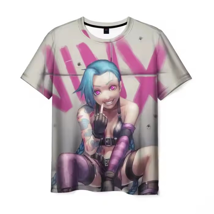 LOL Runaway Lolita Jinx Colorful Graffiti Impresión 3D Camiseta suelta y transpirable de manga corta con cuello redondo Spot