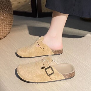 [in stock] European and American style Birkenth shoes women's Baotou cork sole increased half slippers outside wear a pedal