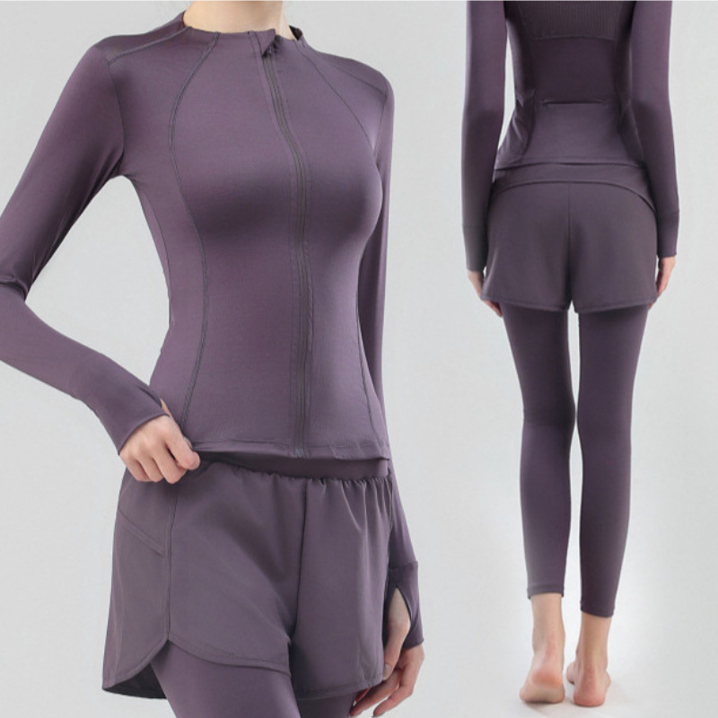 秋季新款轻薄透气长袖圆领修身显廋高弹运动健身服上衣瑜伽服套装