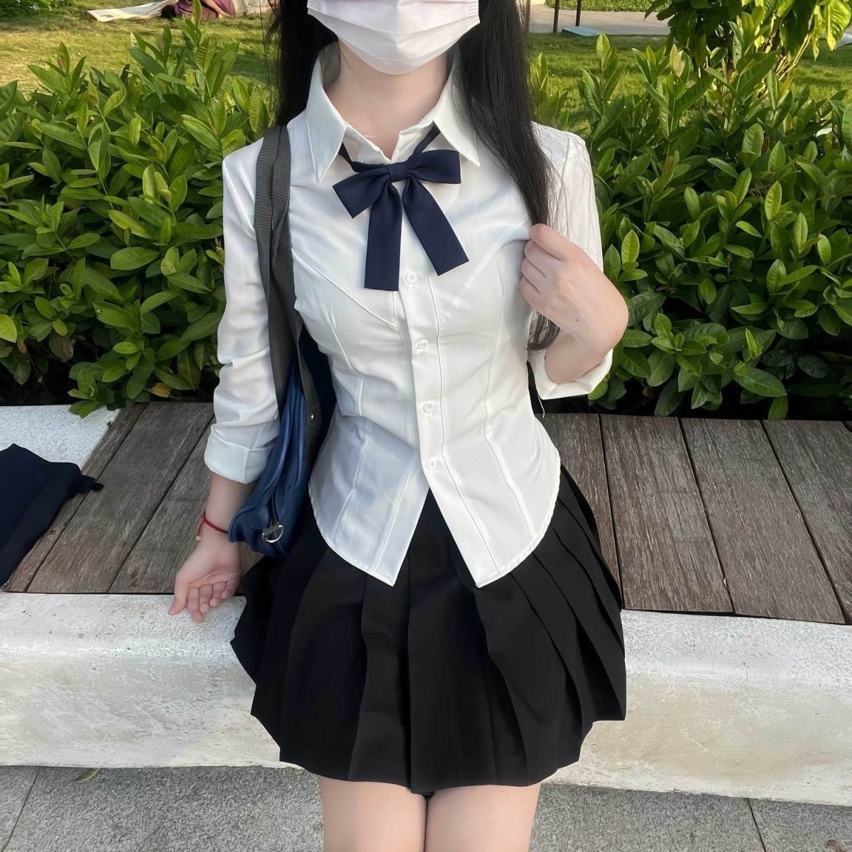 JK收腰短袖衬衫女 米白色纯欲风修身衬衣日系学院风百搭制服上衣