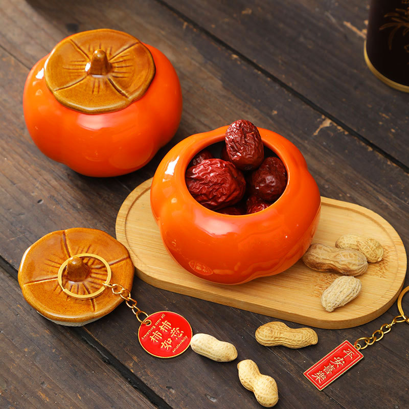 Caqui creativo, regalo de inauguración de la casa de Ruyi, porche de celebridades de Internet, accesorios para el hogar, adornos de cerámica, regalos de boda, latas de té