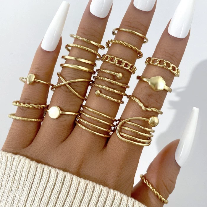 Ring multi-joint set, European style, metal adjustable stackable rings, assorted designs