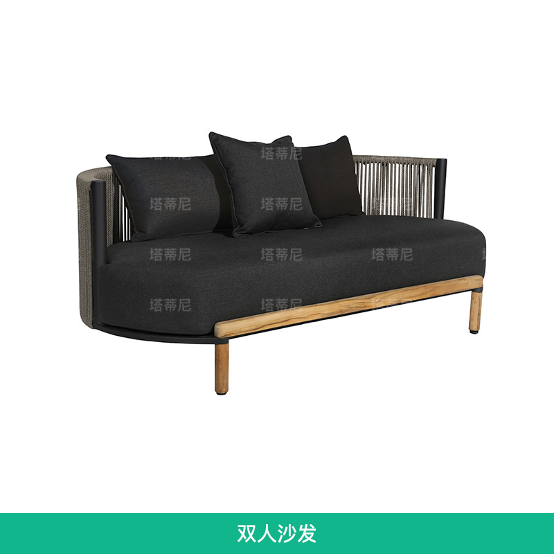 Sofá de madera maciza para exteriores, muebles impermeables y resistentes al sol para jardín o patio, conjunto de sofás de ratán para ocio en villas.