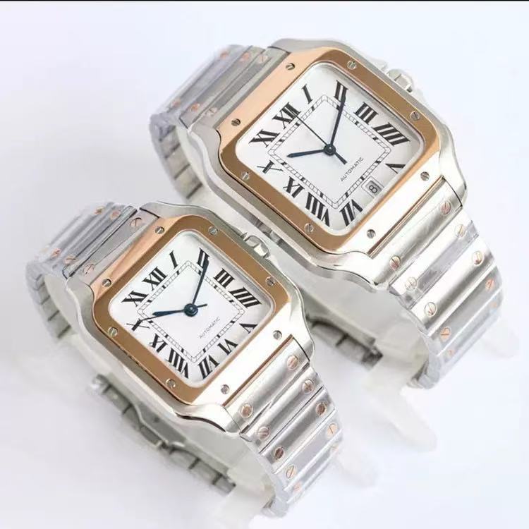 Af Factory Santos Fully Automatic Mechanical Watch for Men and Women with Steel Band, Blue Hands, Balloon Cheetah Tank Couple Watch