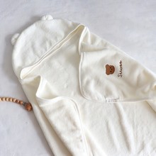 刺绣新生儿速干连帽浴巾儿童珊瑚绒宝宝婴儿巾吸水带帽斗宝宝浴巾