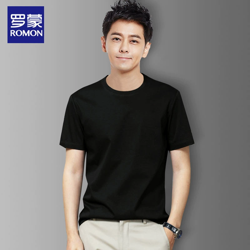 Летняя мужская футболка Romon с короткими рукавами, новинка 2025 года, модная свободная футболка из ледяного шелка с круглым вырезом, однотонная футболка, черная рубашка