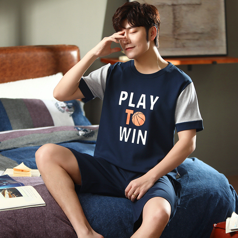 Pijamas de algodón de verano de los hombres de manga corta más tamaño Estudiante Juventud verano fino algodón desgaste del hogar traje