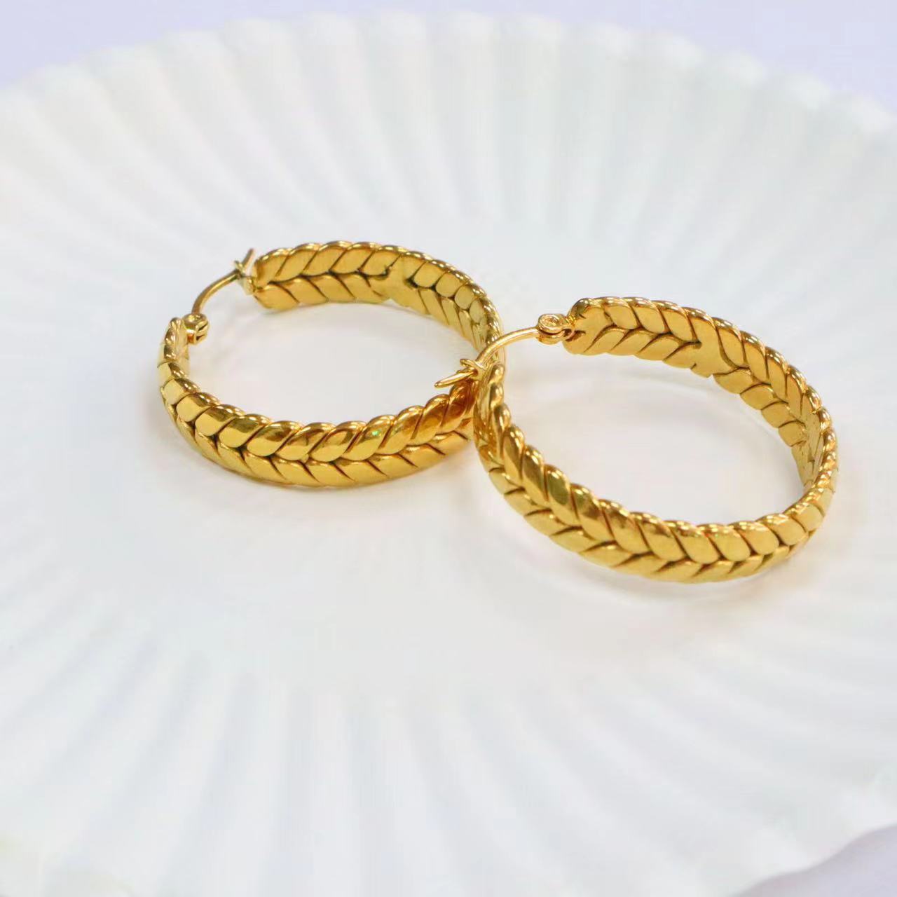 Daily Occasion 201 Stainless Steel Material PVD Coated 18K Gold Real Gold Plated Grain 201 Stainless Steel Simple Style Waterproof Non Tarnish Earrings