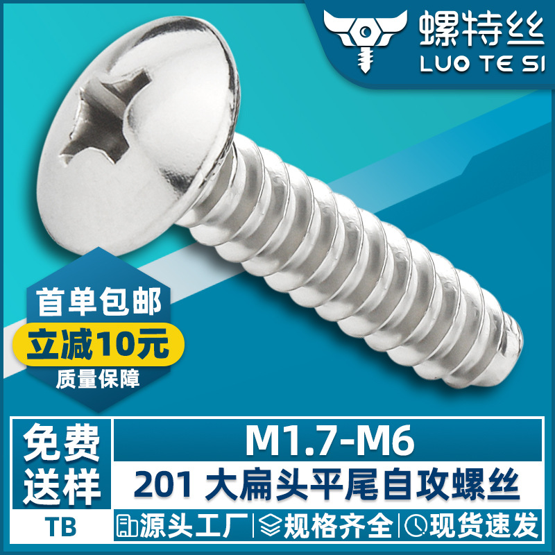 201不锈钢十字大扁头平尾螺丝自攻螺丝TB蘑菇头伞头自攻丝M1.7-M6