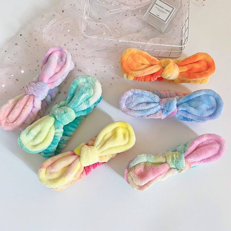 Europa y América transfronteriza arco colorido banda de pelo femenino cara lavado maquillaje elástico banda de pelo de felpa diadema accesorios para el cabello al por mayor