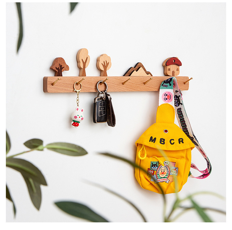 Wall-mounted coat rack for the entryway, creative and cute solid wood coat and hat hook, no-drill required