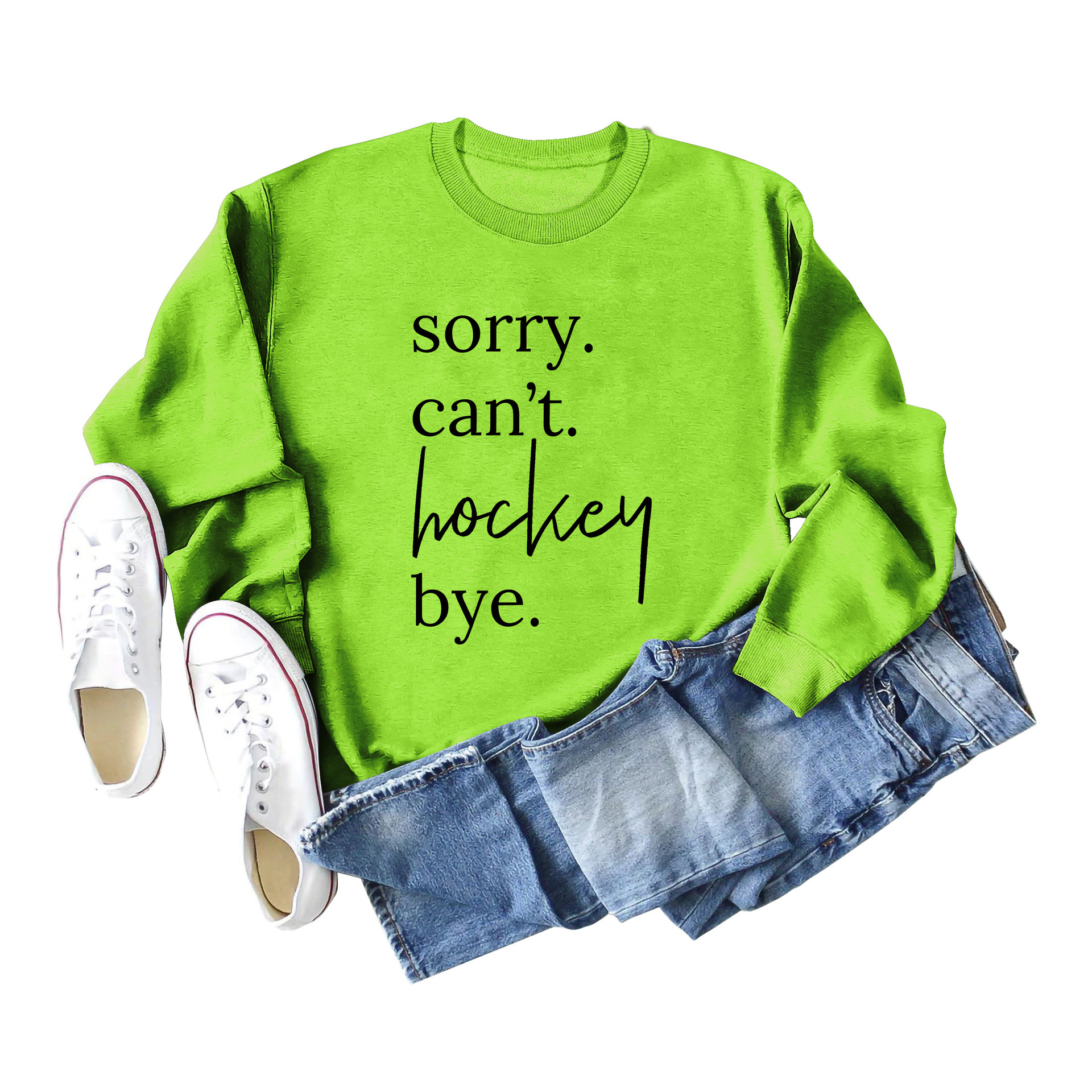 Comercio exterior transfronterizo casual manga larga Sorry't Hockey Bye suéter suelto de cuello redondo para mujer europea y americana