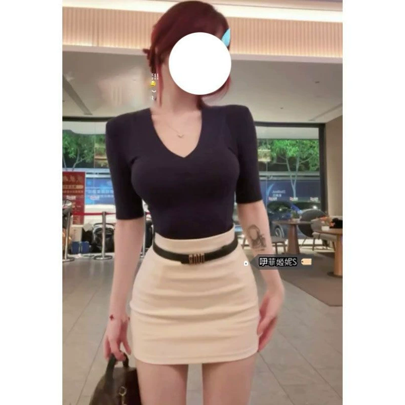 Сексуальный топ с v-образным вырезом Pure Lust для женщин, летняя утягивающая юбка трапециевидной формы с высокой талией, элегантная тонкая футболка с половиной рукавов