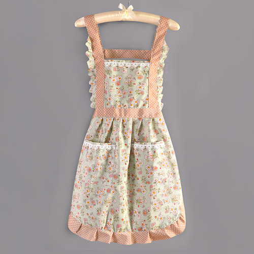  New Cotton Apron Home Use Canvas Thin Kitchen Stain-Proof Breathable Cute Gas Princess Dress Workwear