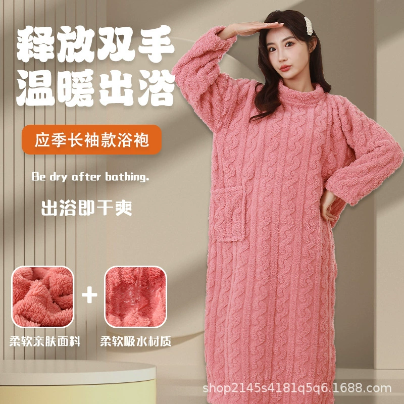 Ходячий большой стеганый коралловой бархат длинный халат