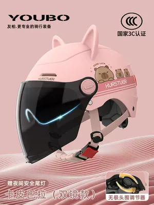 New National Standard 3C Certified Electric: Motosiklet kaskı (dəbilqə) - 3c-double-mirror-cat-ear-style-pink-sun-protection-double-mirror-safety-tail-light-new-national-standard-class-a-one-size