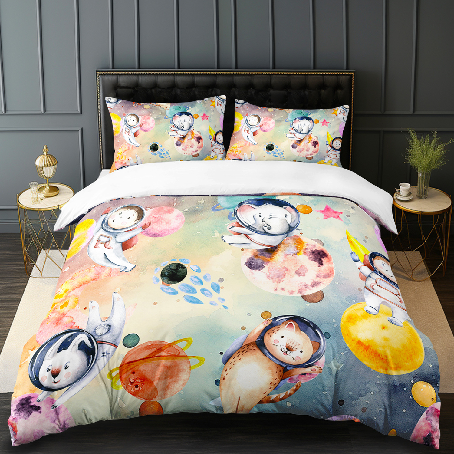 Fábrica de origen textil doméstico astronauta digital impresión set edredón suave piel respaldar TEMU / JIT