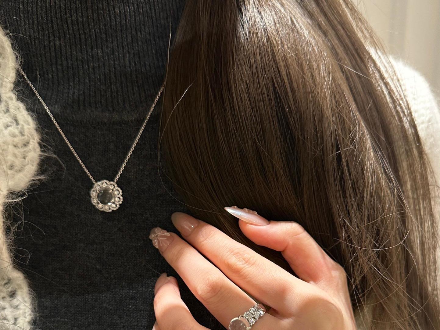 Collier en argent pur pour tout le corps avec chaîne de clavicule en jade et mousse d'eau, bijoux Xiancan, nouveauté, luxe léger, vent frais_voghion.com