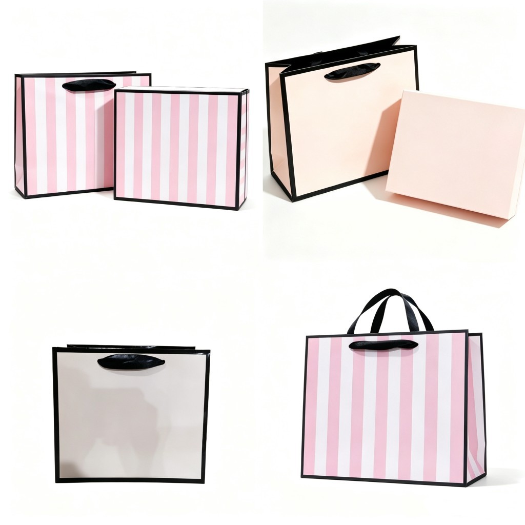 European and American fashion trend solid color Victoria's Secret underwear folding packaging box paper bag gift bag Victoria's Secret striped packaging