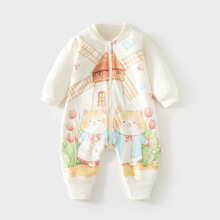 婴儿睡袋春秋冬单层宝宝分腿舒绒睡衣新生儿拉链式多功能防踢被